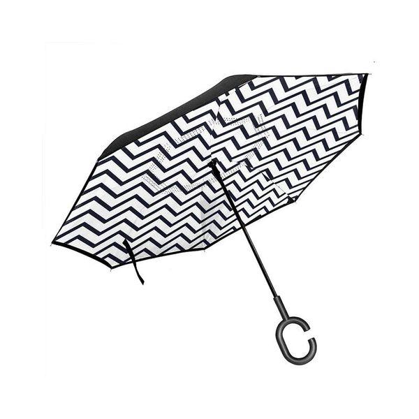 

umbrellas car reversing umbrella, monochromatic herringbone line stereo effect picture, with c-shaped handle, umbrella