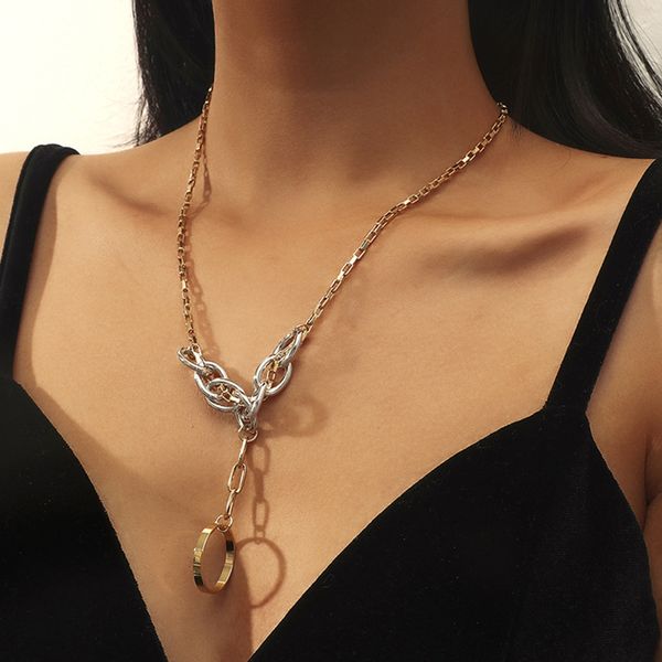 

chain thin necklace exaggerated sweater chain double ring pendant necklace female clavicle chain, Silver