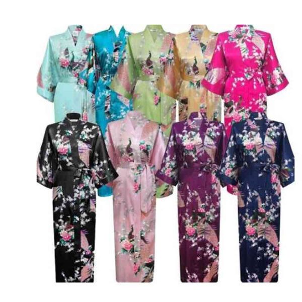 Plus Size XXXL Donne cinesi Abito lungo Stampa Fiore Pavone Kimono Accappatoio Abito Sposa Damigella d'onore Abiti da sposa Sexy Sleepwear