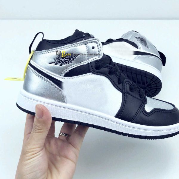 

wmns kids 1 retros high og silver toe basketball shoes kid 1s jumpman sneaker baby infant youth boys outdoor, Black