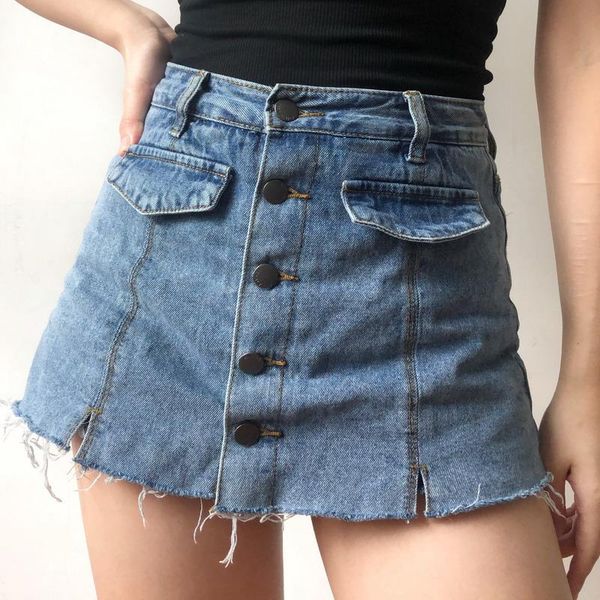 

skirts women button front denim skorts with split details, Black