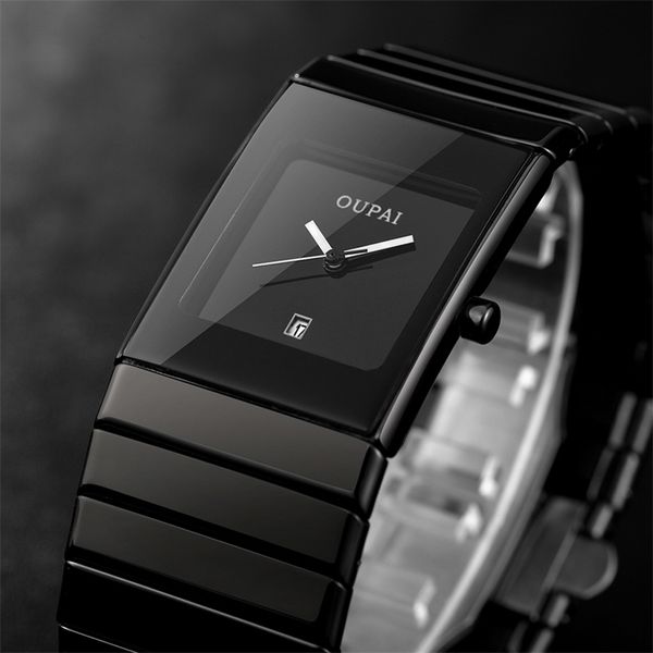 

oupai square men watch business waterproof quartz black ceramics wrist male relogio masculino hodinky erkek kol saati 210609, Slivery;brown