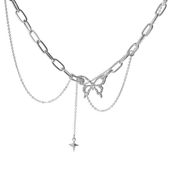 

chains sweater necklace woman butterfly necklaces splicing chain pendant hollow girls simplicity silver color korean zinc alloy collier
