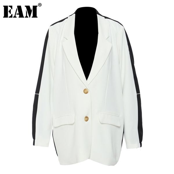 

[eam] women white contrast color big size blazer lapel long sleeve loose fit jacket fashion spring autumn 1de2307 211122, White;black