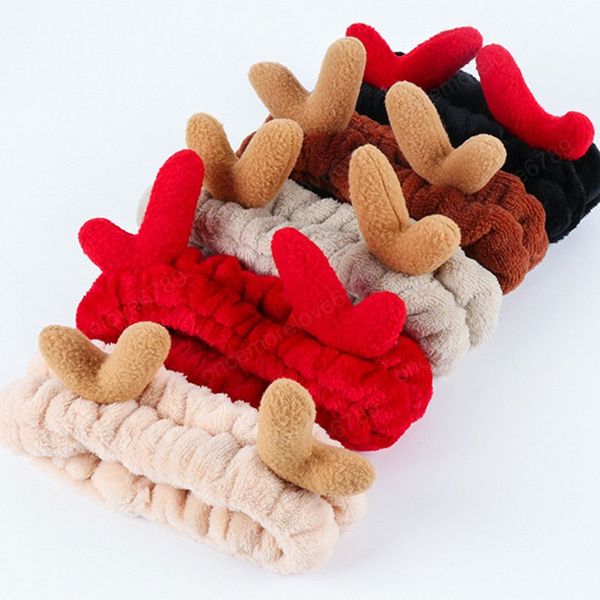 Lavar Face Hairbands Macio Quente Headbands Fleece Deer Antler Orelhas Headband para Mulheres Maquiagem Acessórios Cabelo Elástico Bandas de Cabelo Elástico