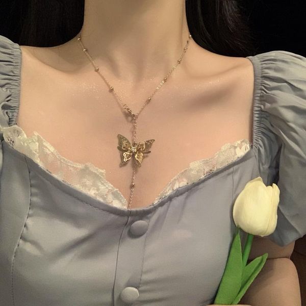 

new ladies popular personality japanese and korean ins temperament butterfly fashion wild retro pendant clavicle necklace, Silver