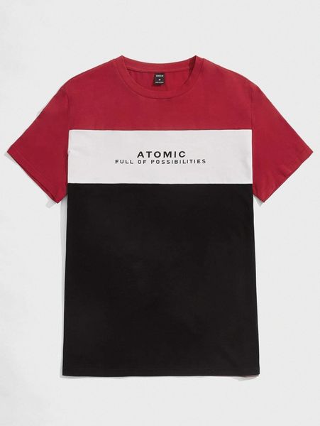 

men color block slogan graphic tee j2jf#, White;black
