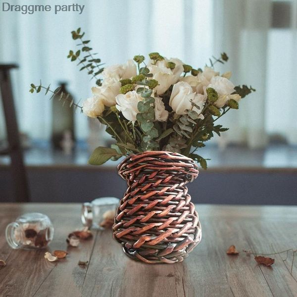 

wicker vase woven storage hanging basket for plants flower straw pots vase bag home wicker high floor for home decor