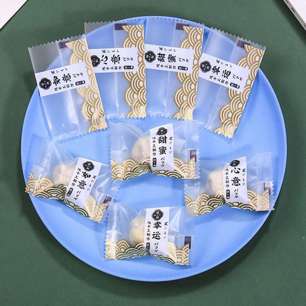 

gift wrap aq 100pcs/lot handmade cookies candy nougat packaging bag golden waves chinese blessing birthday sugar diy splicing decor bags