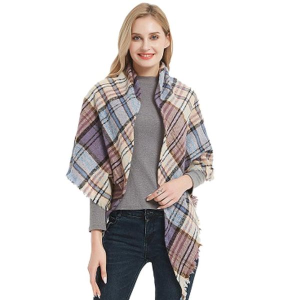 

scarves fashion plaid square scarf ladies triple-cornered wrapped neck warm shawl, Blue;gray