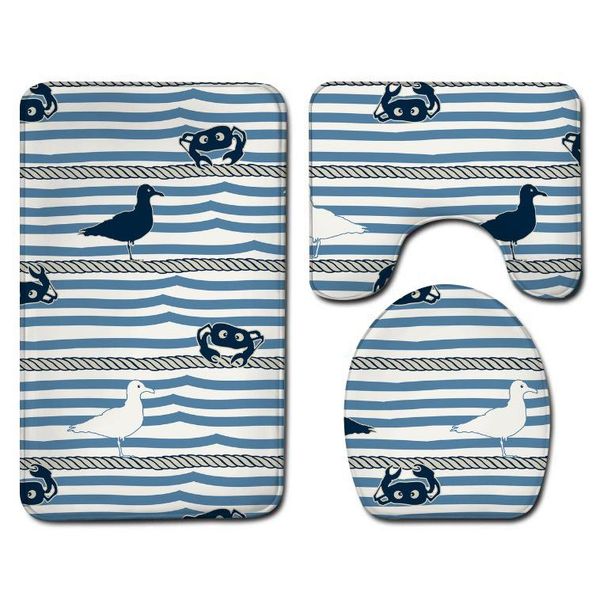 

bath mats blue cartoon printed three-piece floor mat door bathroom rug waterproof carpets toilet seat cover decor