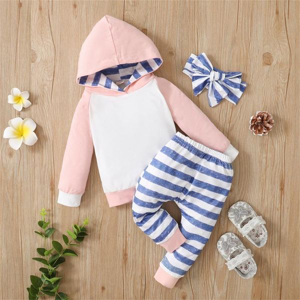 

clothing sets autumn winter baby boys girls hoodie sweatshirt + striped pants+ hairband set born girl clothes infant outfits, White