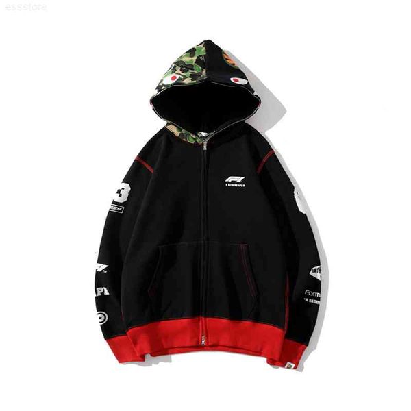 

jerseys hoodies 2021 fashion racing co branded camouflage color matching hooded cardigan shark head men's and women's sweater, Black