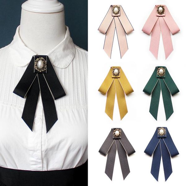 Pins, broches de pano de moda coreano arte arco broche pérola tecido bowknot gravata unisex camisa colarinho pinos vintage jóias colheding accessorie