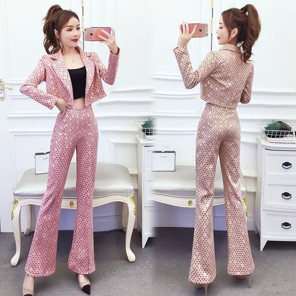 

women's two piece pants women 2021 spring autumn sequined 2 suit sets female short jacket and set ladies fashion casual outfits b238, White