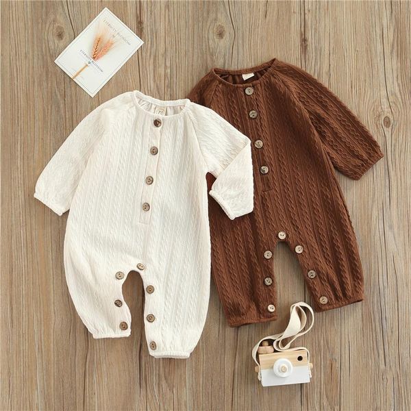 

jumpsuits 0-24m baby boys solid color jumpsuit infant casual long sleeve button knit romper for born spring autumn playsuit, Blue