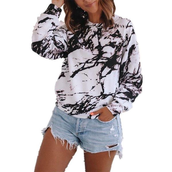 

women's t-shirt wanghongyue autumn and winter 2021 european american loose tie dye printed long sleeve oversize s-3x, White