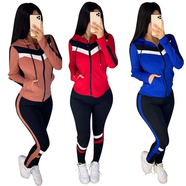 

women tracksuits long sleeve hooded coat jacket patchwork vest t shirt crop pants casual sports suit three pieces set 21021801, White