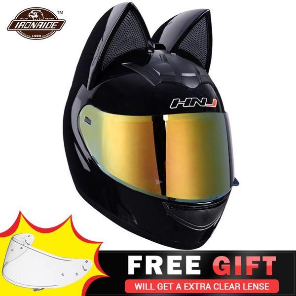 

motorcycle helmets helmet full face casco moto breathable motocross with removeable cat ears personality for woman man
