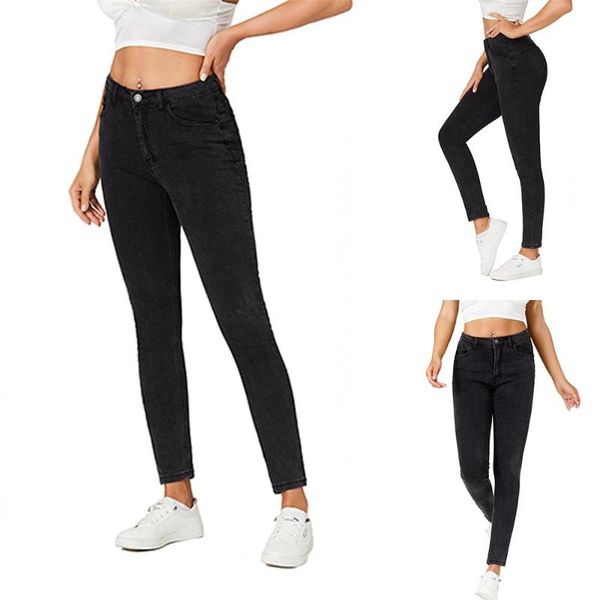 

women's jeans fashion high waist skinny summer stretch pencil denim pants womens slim fit frayed trouser, Blue