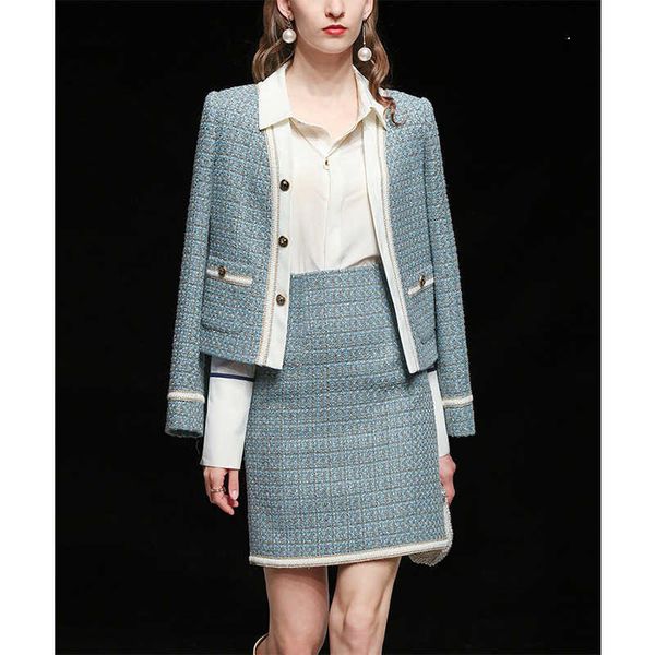 

luxury evening dress autumn and winter 2021 women's fashion temperament two piece set of trendy blue tweed et short skirt suit, Black;gray