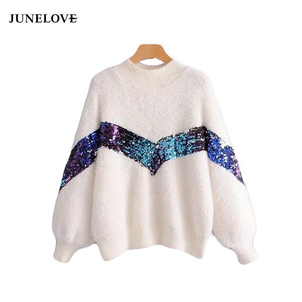 

women's sweaters junelove chaqueta mujer female korean turtleneck mohair sweater women casual sequines winter thicken pullover sweet ju, White;black