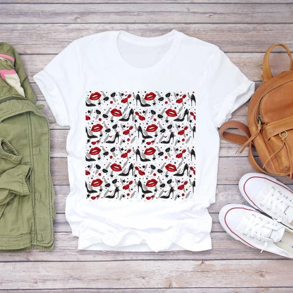 

women 2021 summer fingernail trend lip cute lady fashion print t-shirts t shirt ladies womens graphic female tee t-shirt, White