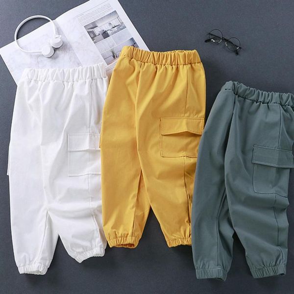 

trousers 2021 children cargo pants korean pocket solid kids autumn fall clothes jogging trouser toddlers sweatpant white yellow green red, Blue