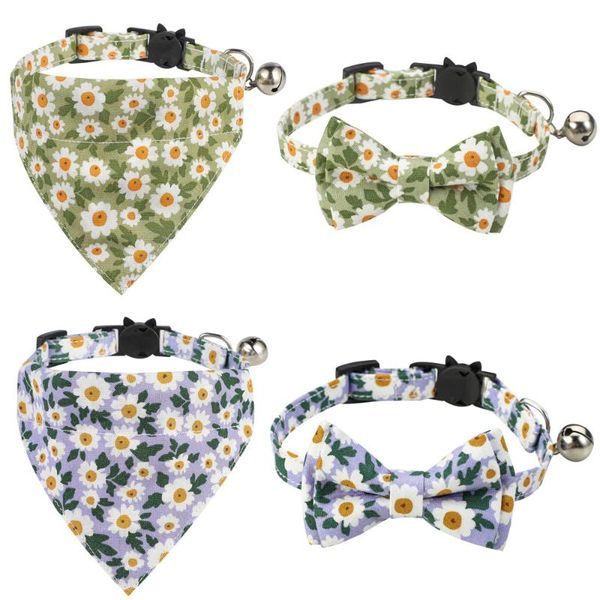 

cat costumes pet dog accessories cotton small floral pattern bow ring detachable tie adjustable collar kitty puppy pets supplies