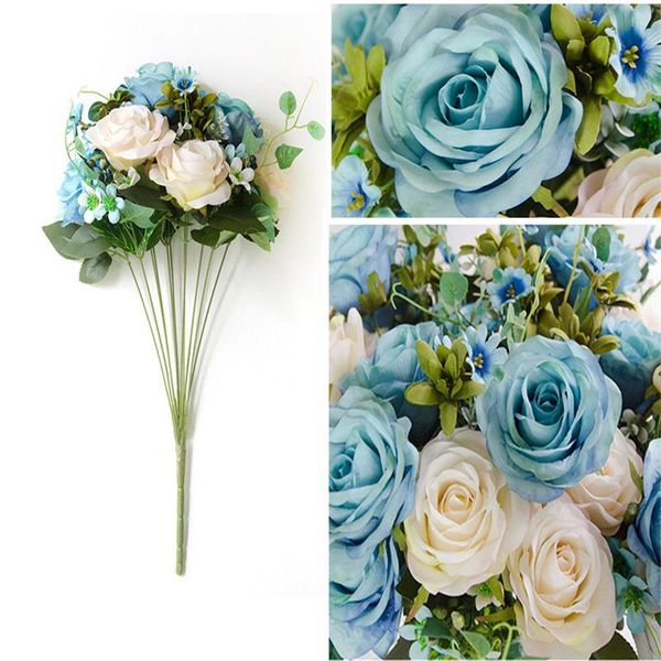 

11 fork/ 1 bunch artificial silk rose bouquet fake flower arrange table for wedding home decoration party accessory fake flores