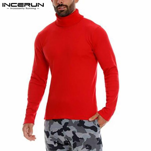 

men's sleepwear 2021 fashion pajama sets warm clothing all-match turtle neck sweater shorts thermal suit s-5xl incerun, Black;brown