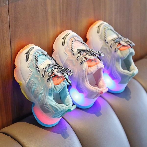 

athletic & outdoor kids toddler shoes led glowing sneakers with light children running non-slip fashion luminous sport for girls boys, Black