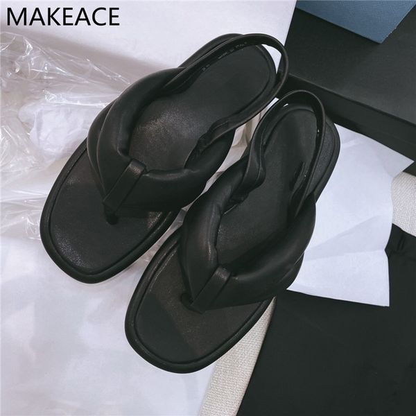 

75% off factory outlet sale summer new thick-soled platform flip flops sandals women's leather casual beach all-match mid-heel roman sh, Black