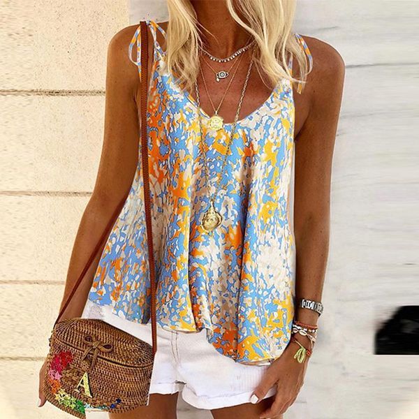 

2021 summer digtail print blouse shirts women strap polka dot boho girls new fashion v neck blusa dropshipping, White