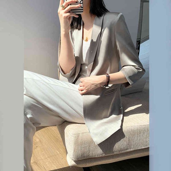 

women's suits & blazers [eam] women silver gray thin blazer lapel three-quarter sleeve loose fit jacket fashion spring summer 2022 1de0, White;black