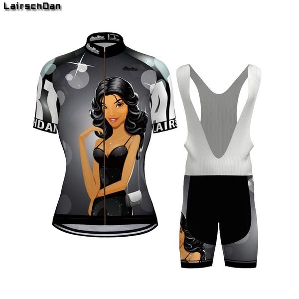 

racing sets long ao lairschdan team cycling jersey set 2021 suit beauty with curly hair summer bike clothing cyclist outfit, Black;blue