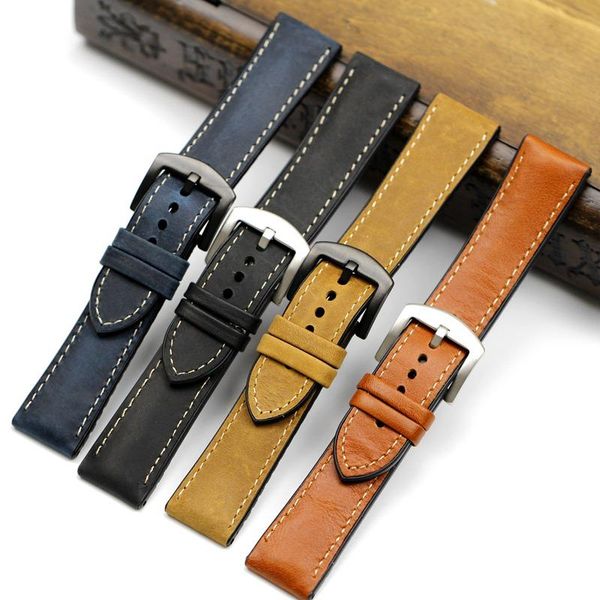 

watch bands vintage strap genuine leather + silicone watchband bracelet replacement for watches men belts 20mm 22mm 24 mm, Black;brown