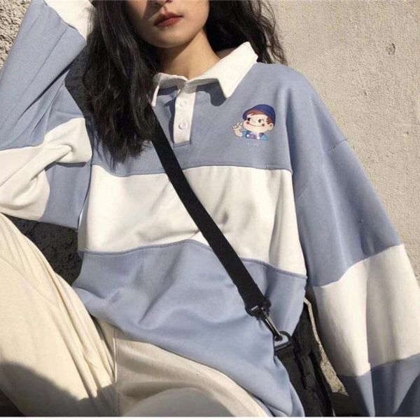 

autumn women's sweatshirts korean fashion casual cartoon print stitching contrast color loose casual women sweatshirt drop shipping, White