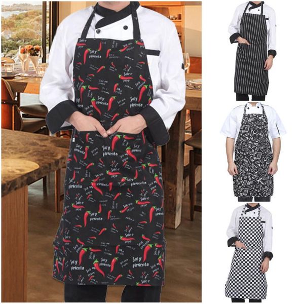 

aprons adjustable kitchen cook apron half-length striped anti-stain for el restaurant chef waiter with pocket