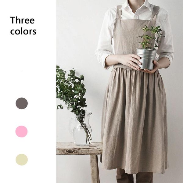 

aprons apron solid color cotton linen dress coffee shop home storage finishing work clothes super soft comfortable fashion kitchen