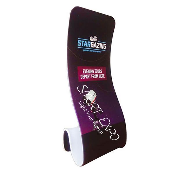 

snake curved fabric tension advertising display banner stand floor standing with thick aluminum frame vivid print graphic carry bag