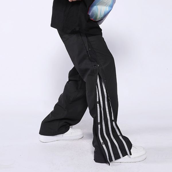 

men's pants casual striped male pants with lateral button, elastic waist, breathable, large, retro, harajuku, streetwear, loose track 5, Black