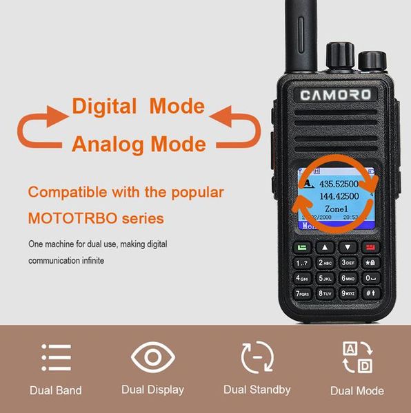 

walkie talkie camoro dmr radio digital gps long range ham amador 10w vhf uhf dual band for motorala