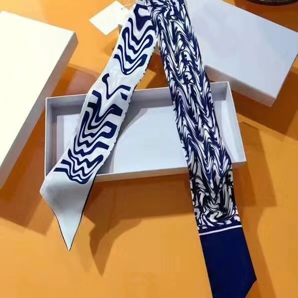 

2021 classic scarf printed alphabet scarfs luxury silk twill square scarves for ladies 6 colors size 6.5x120cm, Blue;gray