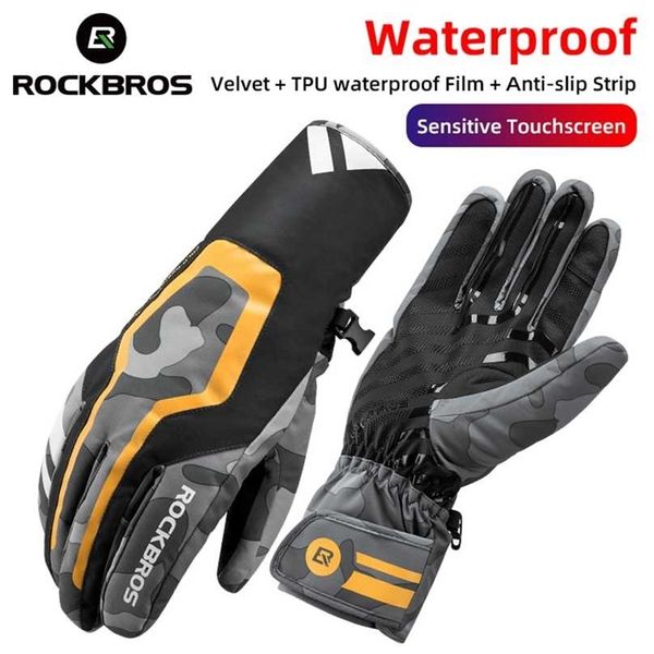

rockbros warm cycling gloves winter windproof waterproof motorcycle mtb men tpu touch screen electric bicycle scooter 211124, Blue;gray