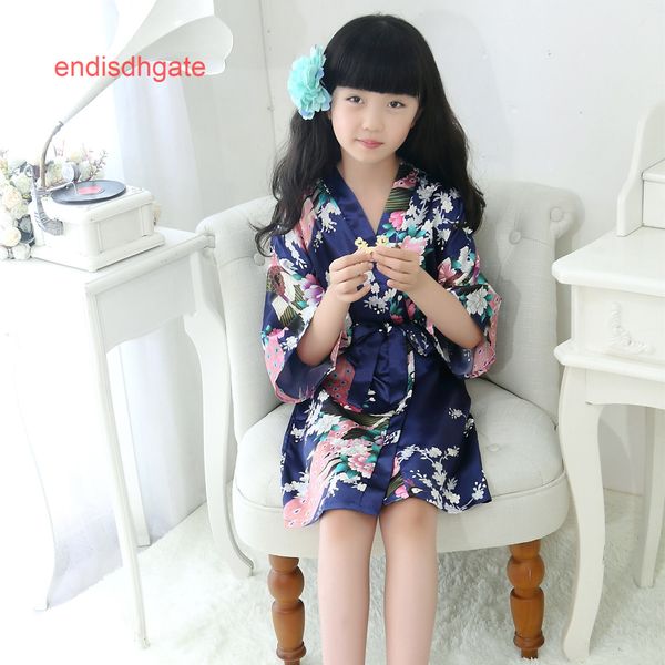 

nightdress peacock kimono silk nightgown bathrobe children's, Black;white