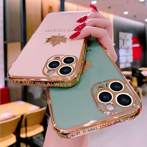 

luxury gold plated electroplated phone cases for iphone 12 mini 12 11 pro max xr x xs max 7 8 plus cute maple leaf soft cover
