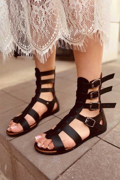 

sandals gladyatÃ¶r deri sandalet, Black