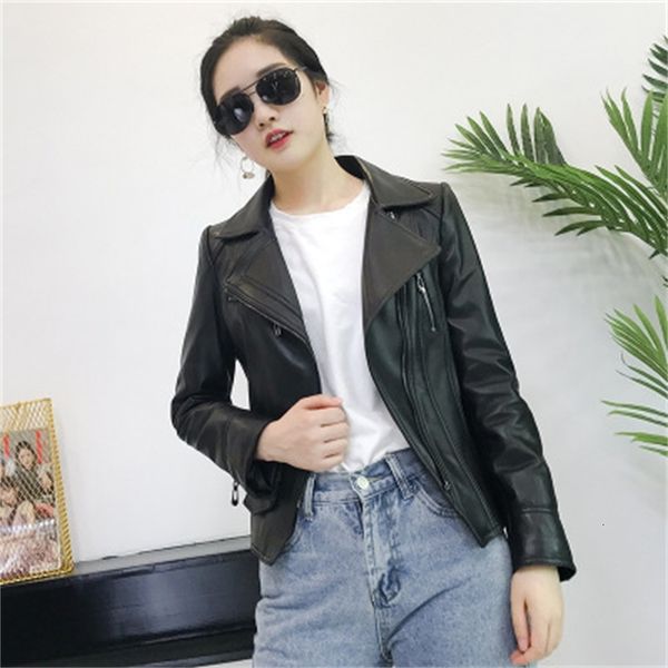 

2021 genuine leather jacket real sheep female spring w9 cpuh, Black;brown