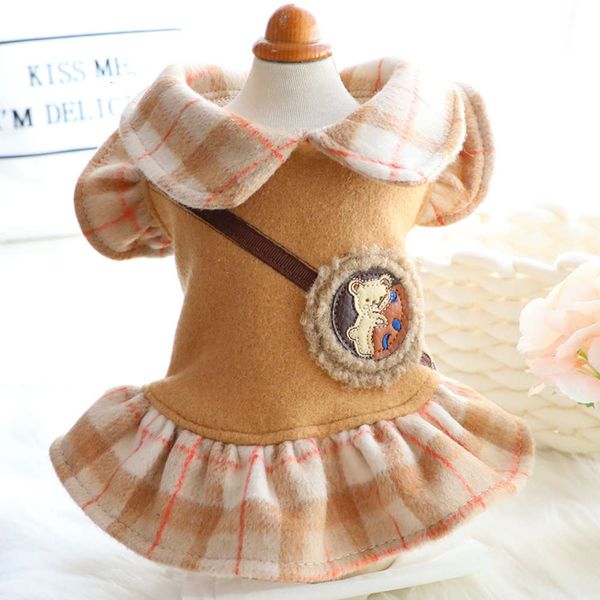 

dog autumn and winter bear strap woolen skirt thick princs cotton coat small pet cloth